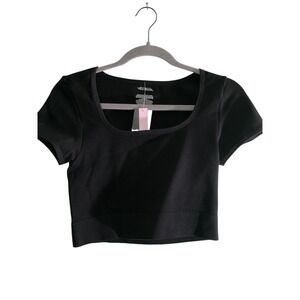 Wild Fable Black‎ Crop Top Ribbed Knit Scoop Neck Short Sleeve XS